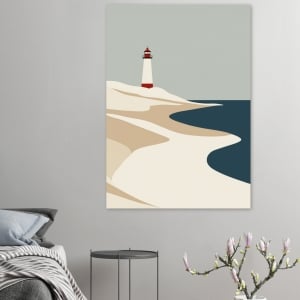 Minimalist poster Denmark, Danish coast poster, lighthouse art, Scandinavian design poster, poster with sea and lighthouse, graphic Denmark poster, Nordic wall art, calm coast illustration