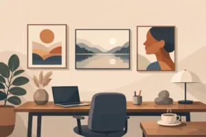 Kunst til hjemmekontor med ro og karakter