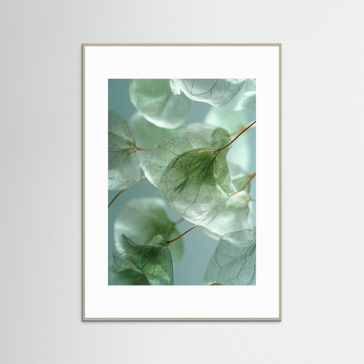 Foglie di eucalipto: poster che evoca la calma della natura, in diverse tonalità di verde.