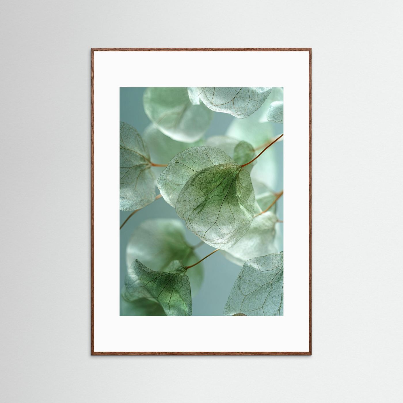 Foglie di eucalipto: poster che evoca la calma della natura, in diverse tonalità di verde.