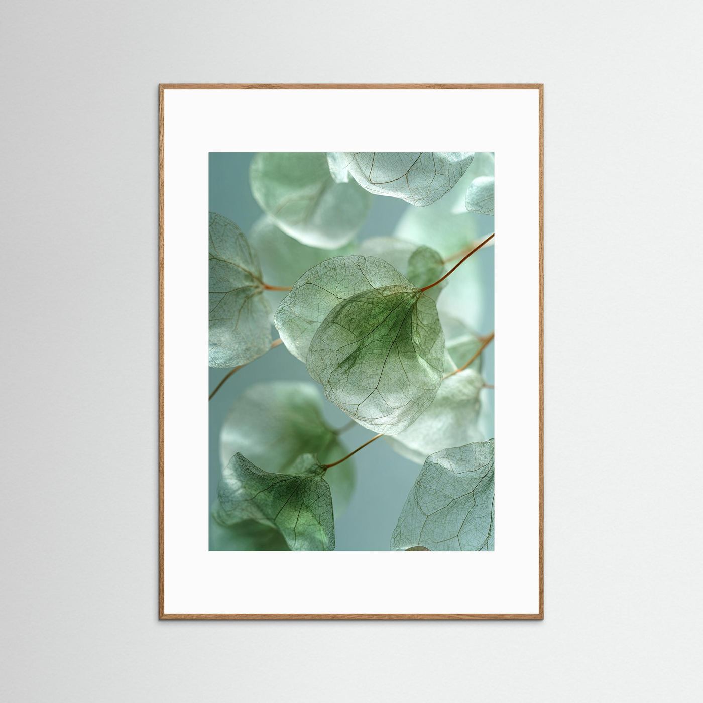 Foglie di eucalipto: poster che evoca la calma della natura, in diverse tonalità di verde.