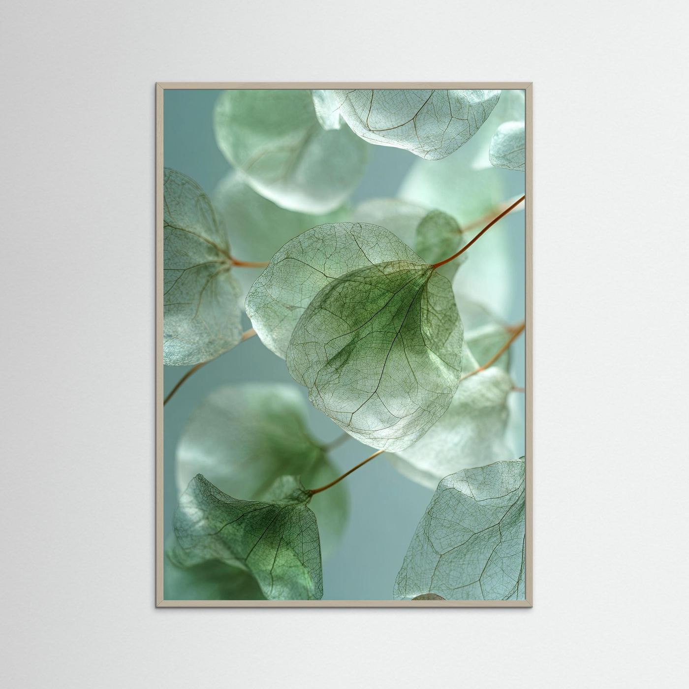 Foglie di eucalipto: poster che evoca la calma della natura, in diverse tonalità di verde.