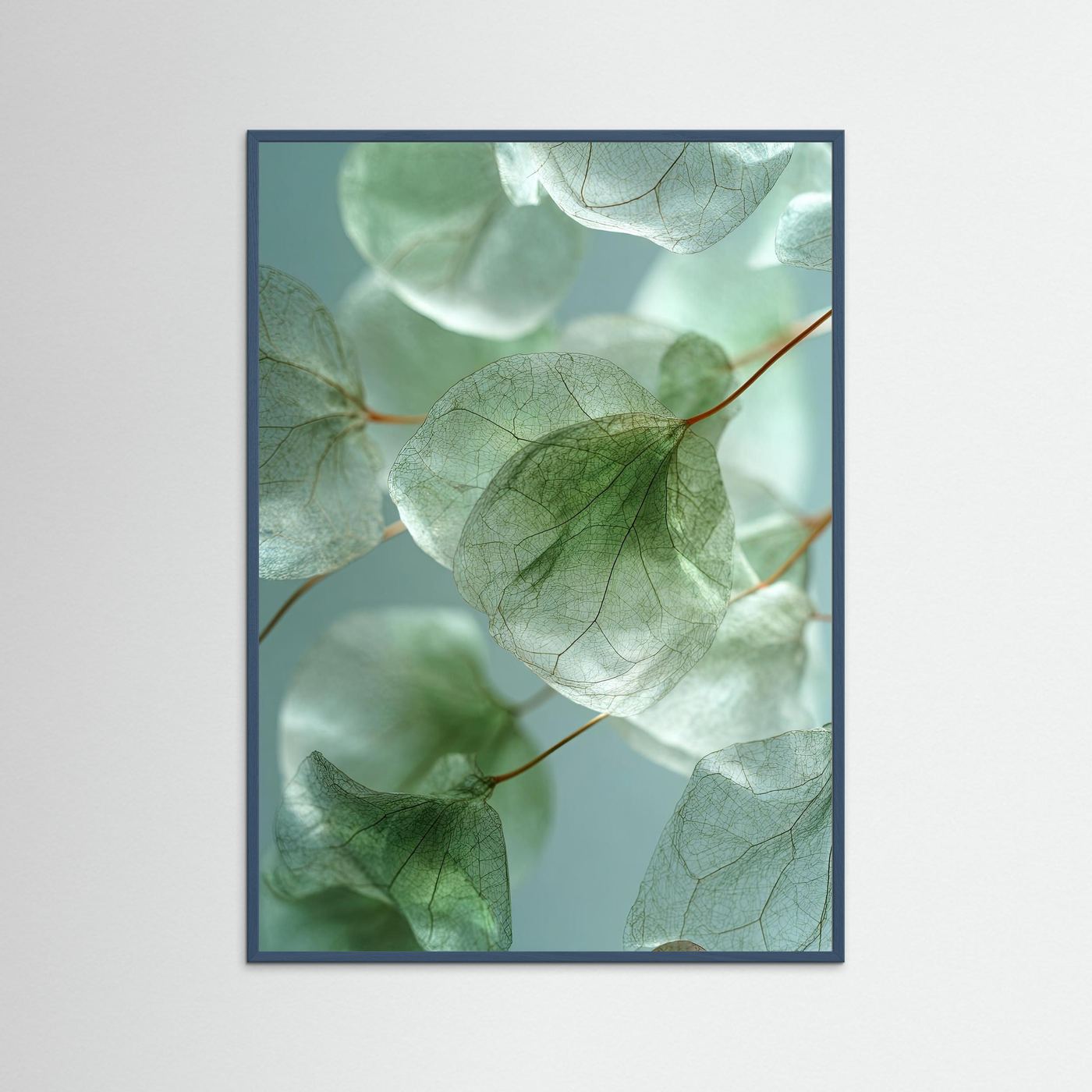 Foglie di eucalipto: poster che evoca la calma della natura, in diverse tonalità di verde.