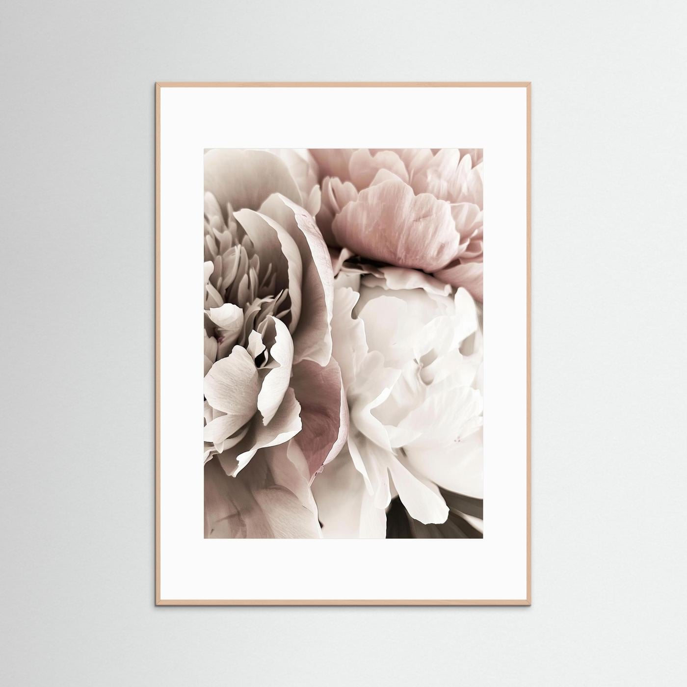 Myke peoner i hudfarget – stilig blomsterplakat